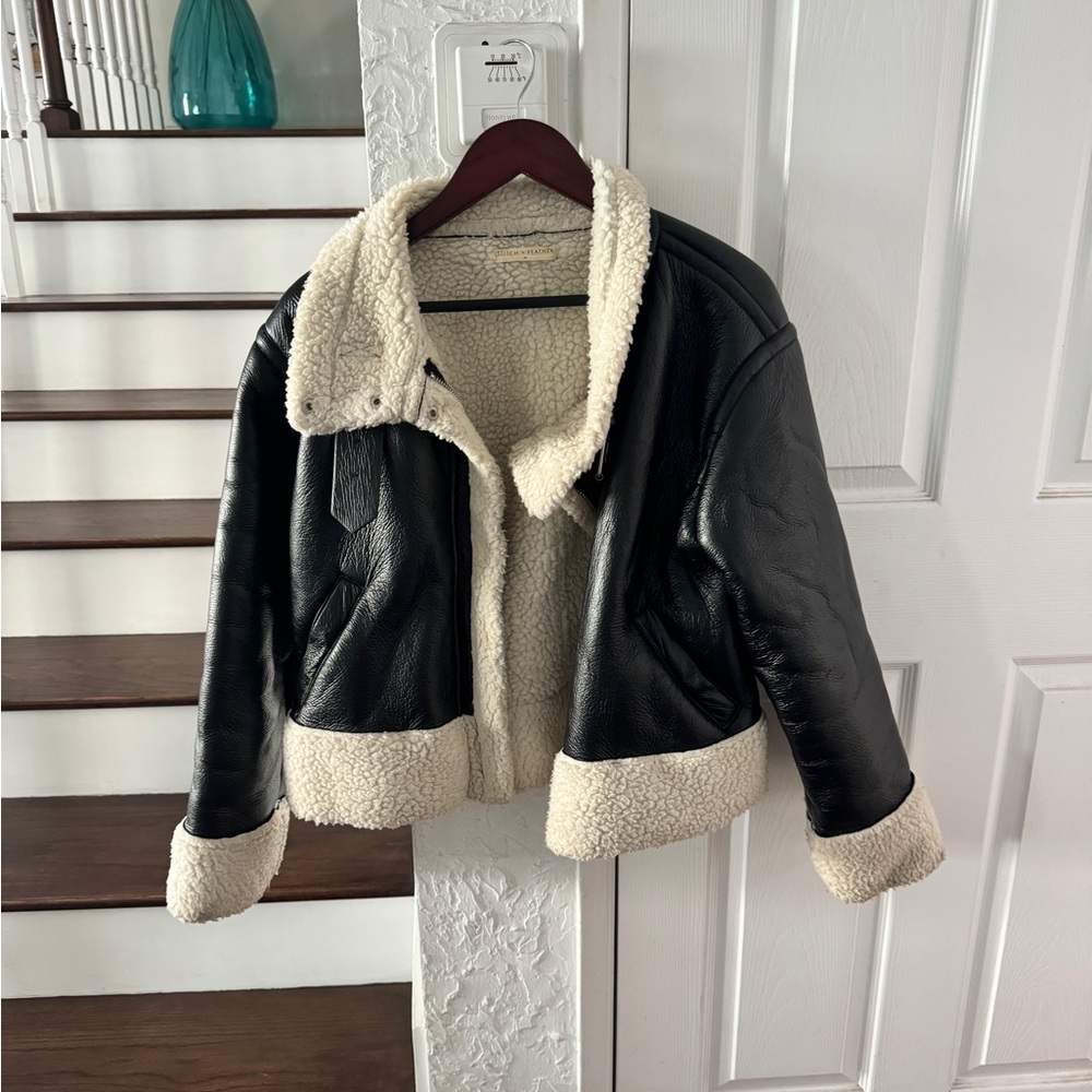 Stitch and feather leather jacket